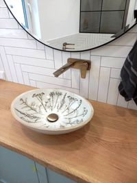 Gro&szlig;es ovales Waschbecken, Keramik, handgefertigt, Wiesenblumen