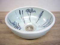Waschbecken oval, gr&uuml;n-blau, handgefertigte Keramik