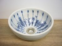 Hand-Waschbecken, Keramik, Lavendel-Dekor in wei&szlig;-blau