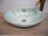 Gro&szlig;es ovales Waschbecken mit Wiesenblumen, Keramik